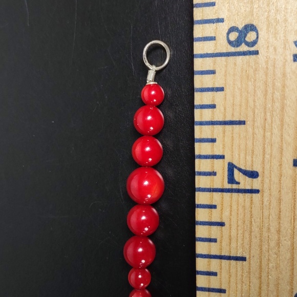 Red Bamboo Coral Triple Strand Bead Necklace and Matching Bracelet - Picture 9 of 9